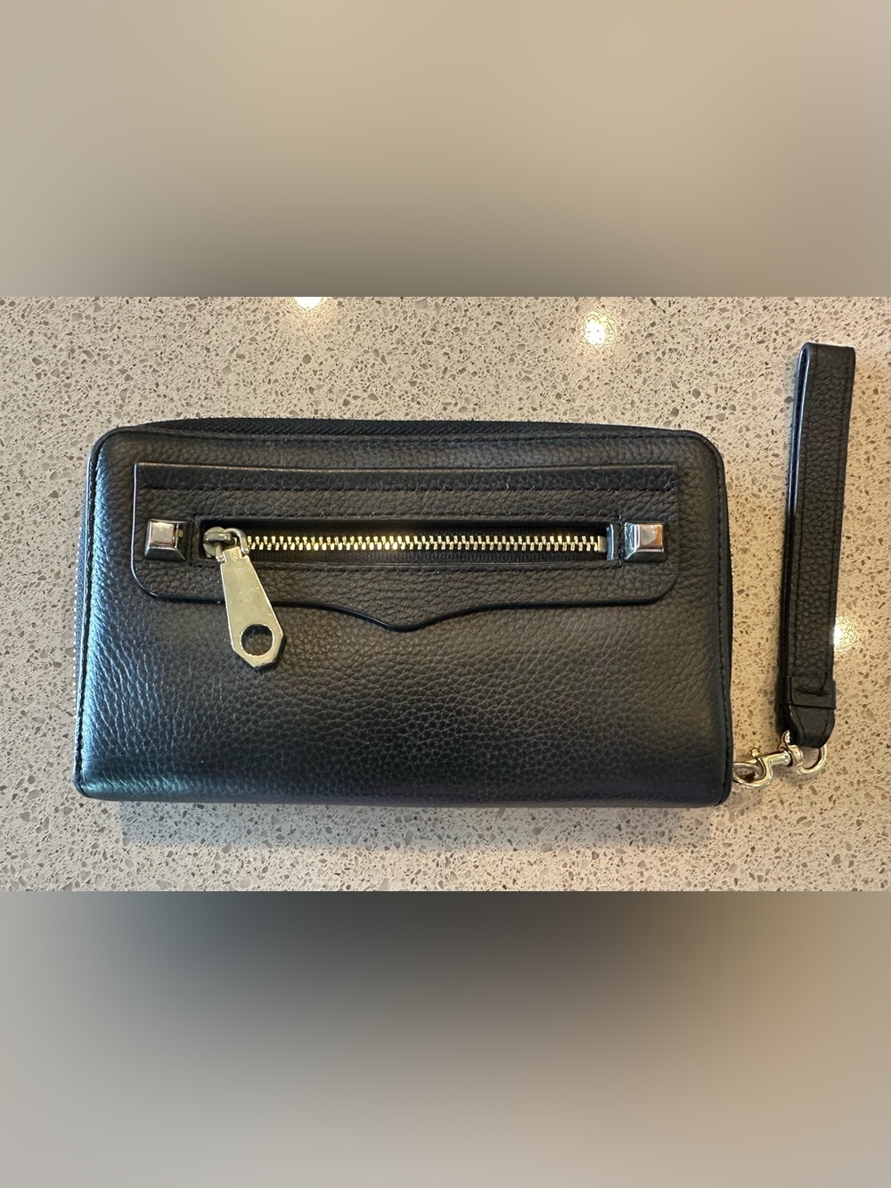 REBECCA MINKOFF Pebbled Leather Zip Wallet Black